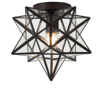 Stella 12" Moravian Star Metal/Clear Glass LED Flush Mount - JONATHAN Y
